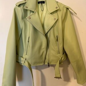 AKIRA Light Green Leather Biker Jacket